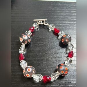 Sterling silver toggle/artisan glass/ crystal bracelet